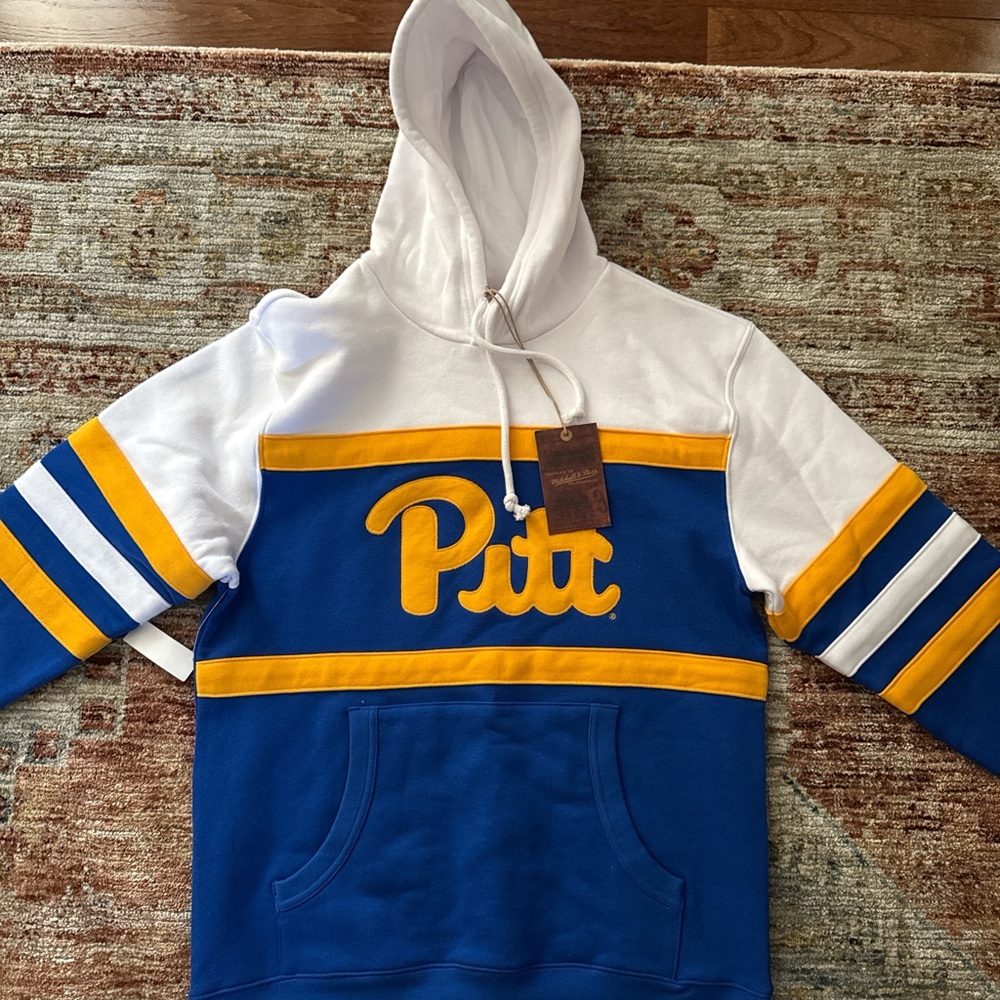 Blue and White Pitt Hoodie with Yellow Accents